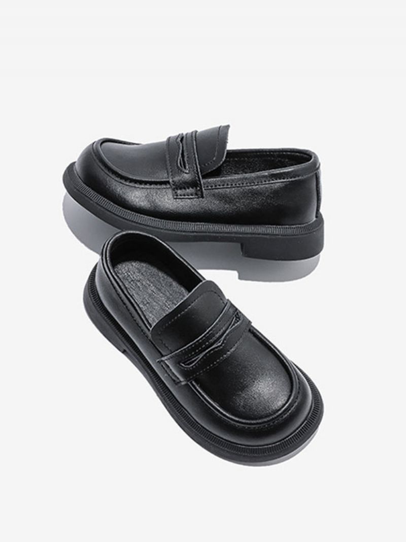 Pojkar Loafer Skor Vit Rund Tå Slip-on Causal Party För Pojke - Svart