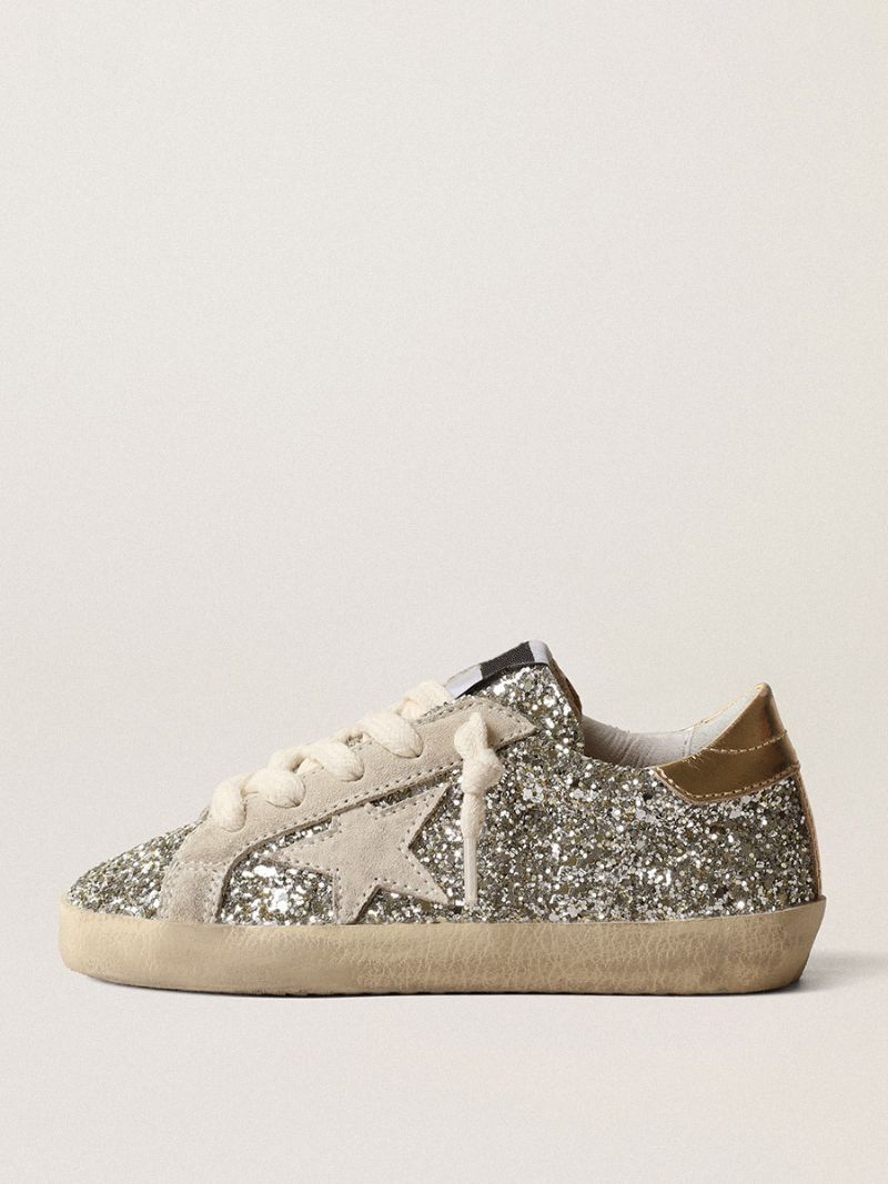 Silver Skate Sneakers För Barn Glitter Rund Tå Snörning Skor