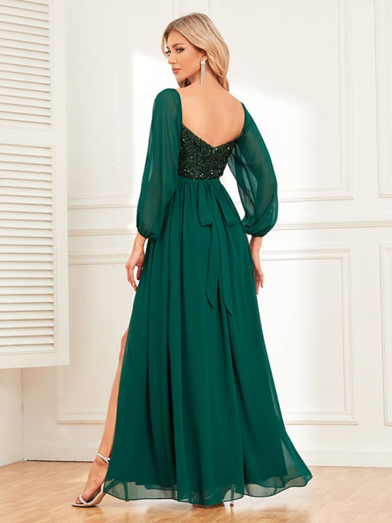 Dampaljetter Off Shoulder Klänning Backless High Split Prom Cocktail Maxiklänningar - Mörkgrön