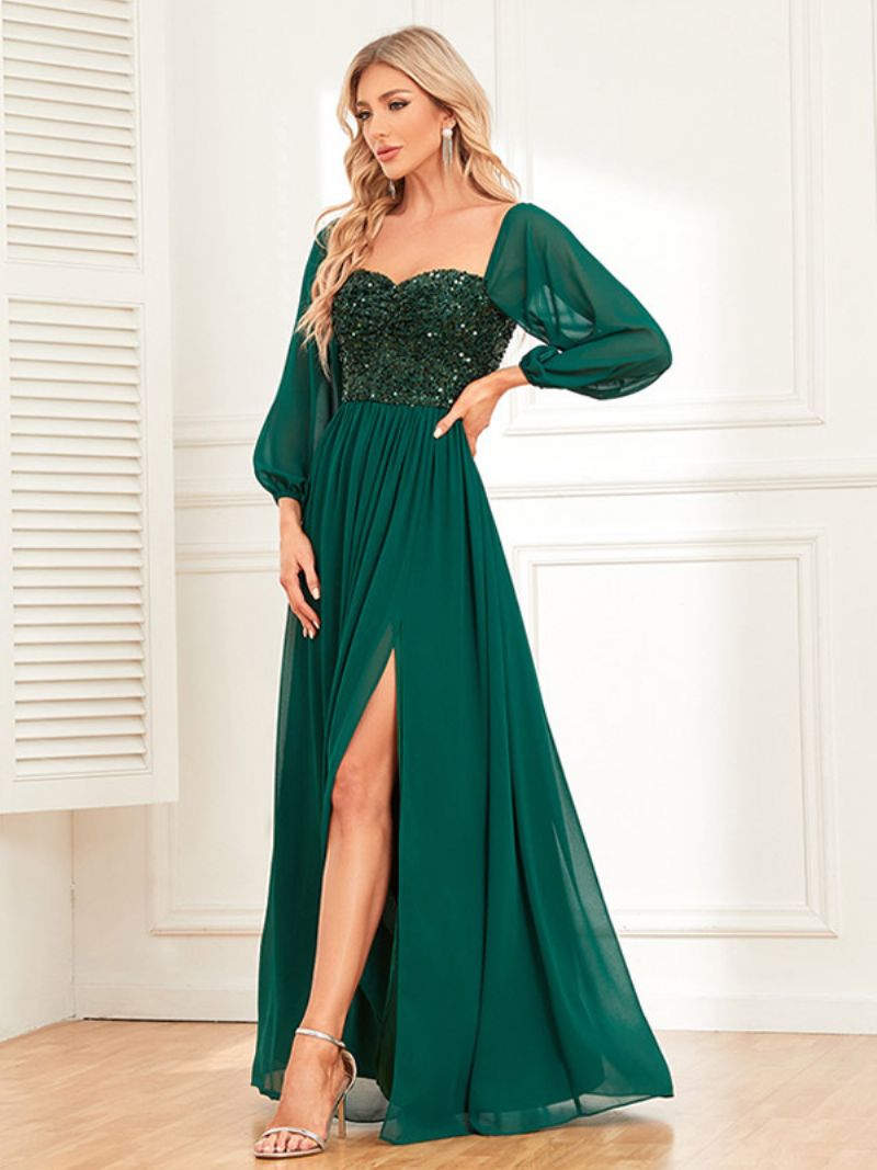 Dampaljetter Off Shoulder Klänning Backless High Split Prom Cocktail Maxiklänningar - Mörkgrön