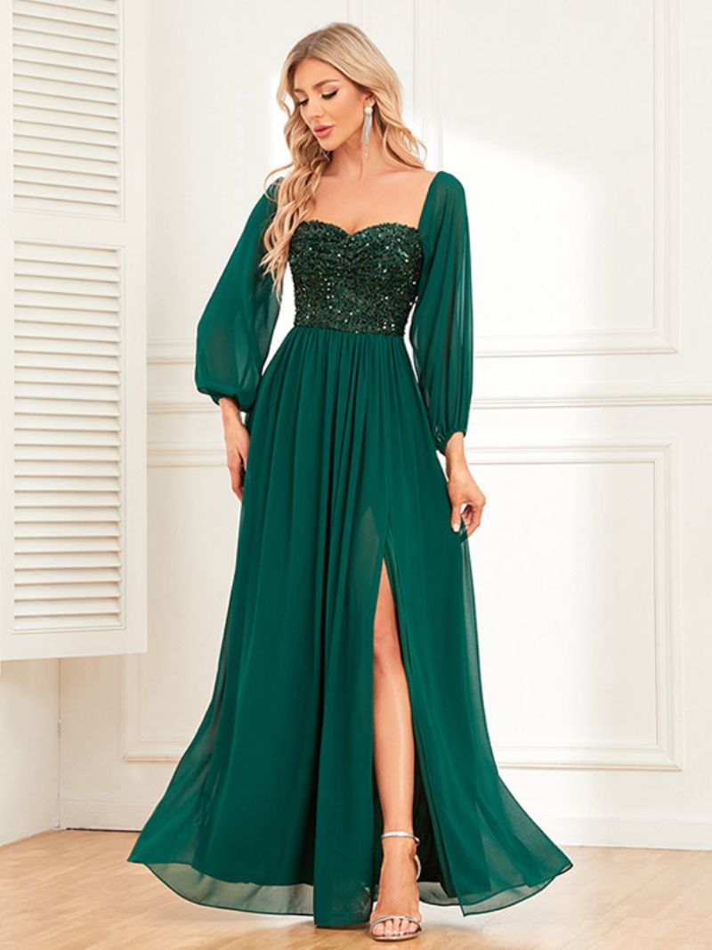 Dampaljetter Off Shoulder Klänning Backless High Split Prom Cocktail Maxiklänningar - Mörkgrön