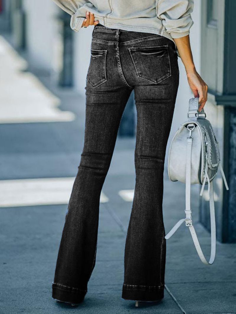 Bootcut-jeans För Damer Mid Rise Spring Flare Bottoms - Svart