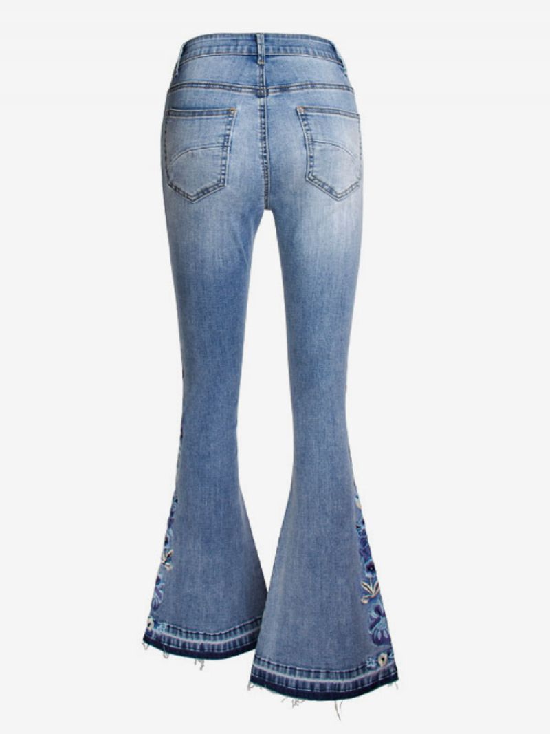 Bootcut-jeans För Damer Vintagebroderade Mid-rise Flare-bottoms - Blå