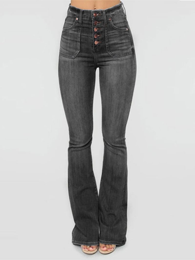 Bootcut-jeans För Kvinnor Mid-rese Spring Flare Bottoms - Svart