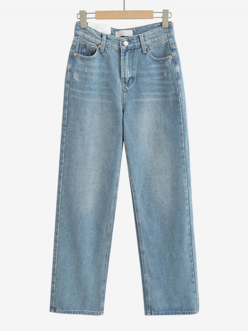 Dam Jeans Med Breda Ben Hög Midja Dragkedja Fly Simple Daily Trousers - Blå