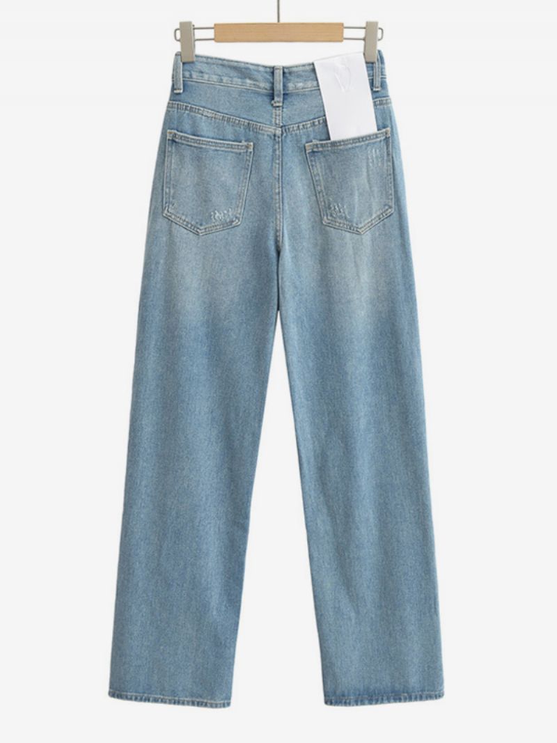 Dam Jeans Med Breda Ben Hög Midja Dragkedja Fly Simple Daily Trousers - Blå