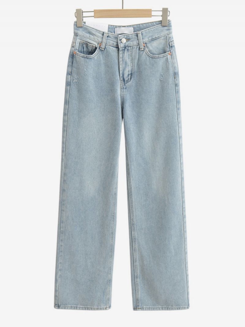 Dam Jeans Med Breda Ben Hög Midja Dragkedja Fly Simple Daily Trousers - Ljus Himmelsblå