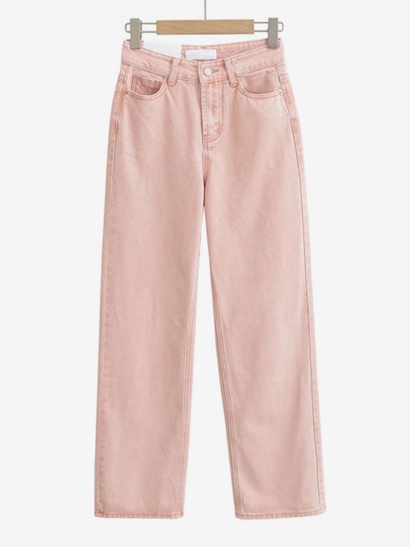 Dam Jeans Med Breda Ben Hög Midja Dragkedja Fly Simple Daily Trousers - Rosa