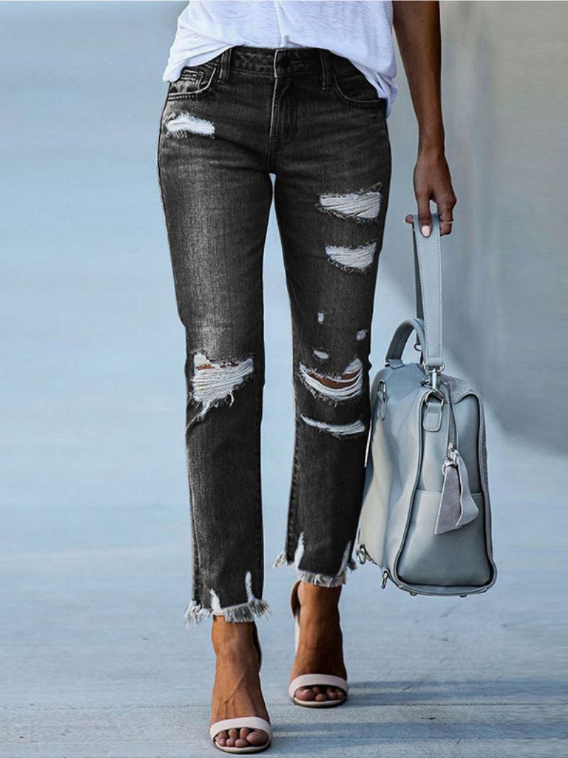 Damjeans Modern Distressed Skinny Polyester - Svart