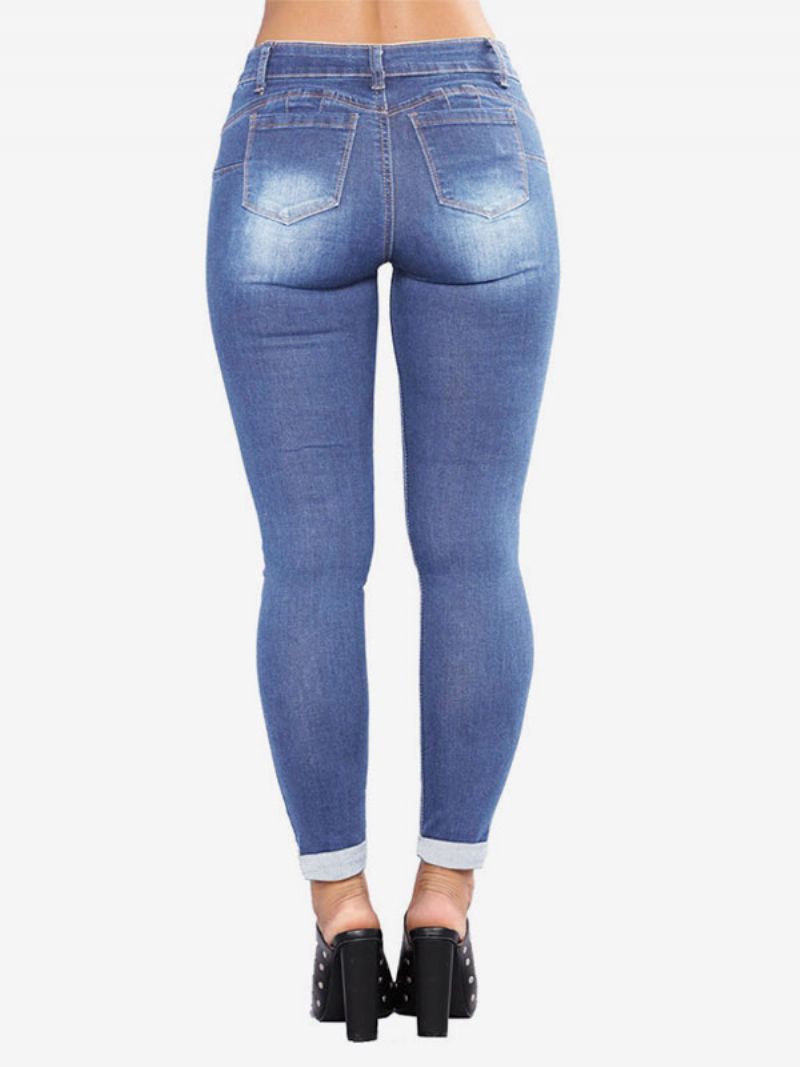 Damjeans Moderna Nödställda Skinny Bomullsbottnar - Ljus Himmelsblå