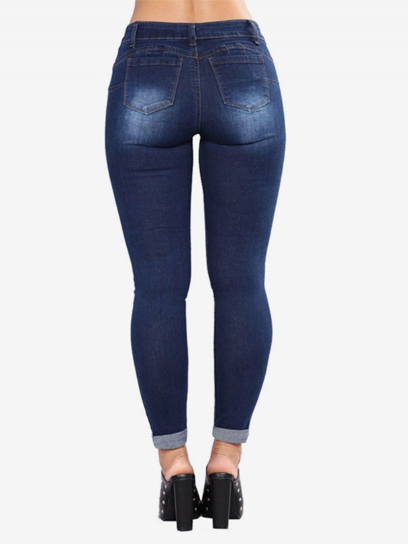 Damjeans Moderna Nödställda Skinny Bomullsbottnar - Djupblå