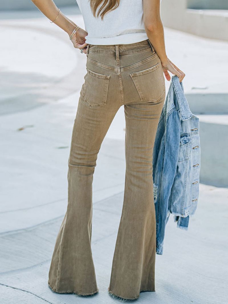 Flare Jeans För Kvinnor Camel Cotton Spring Bell Bottoms - Kamel