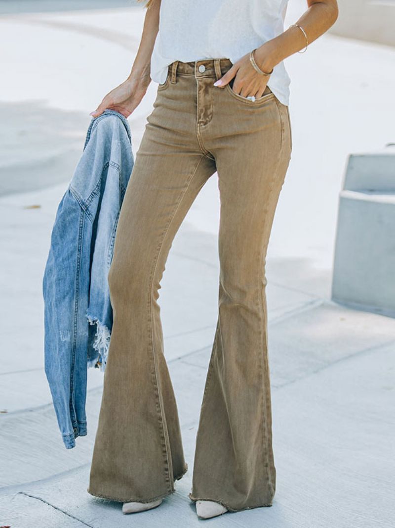 Flare Jeans För Kvinnor Camel Cotton Spring Bell Bottoms - Kamel