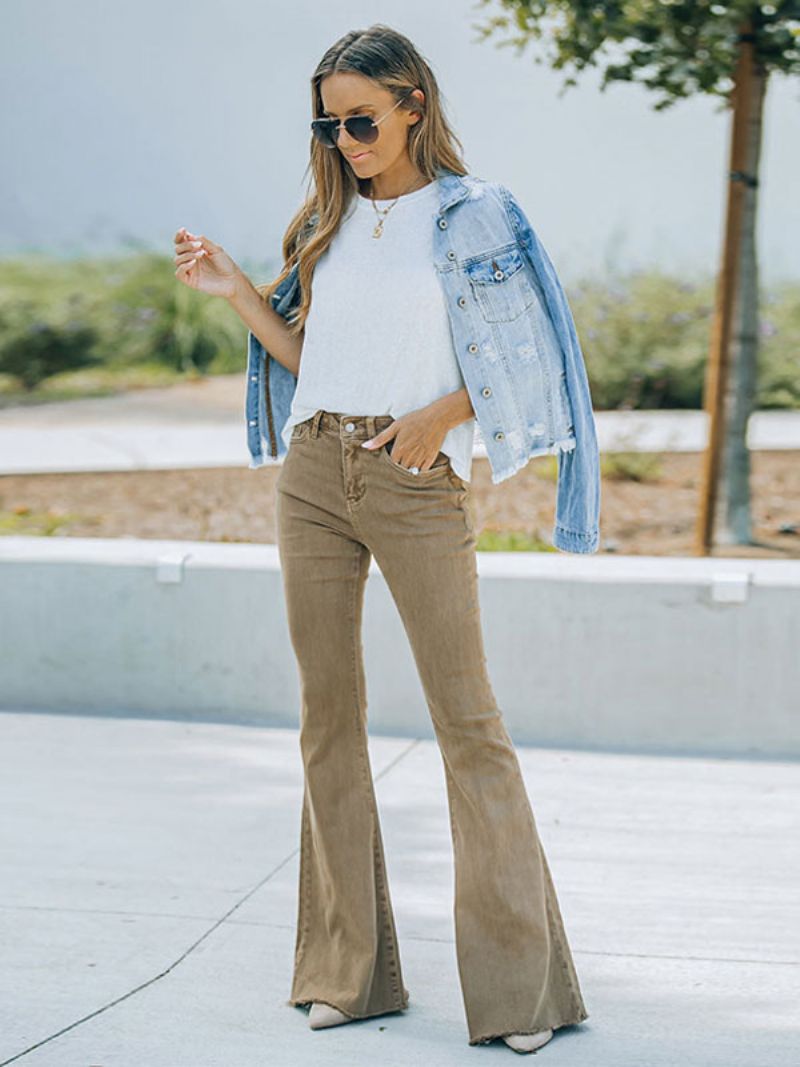 Flare Jeans För Kvinnor Camel Cotton Spring Bell Bottoms - Kamel