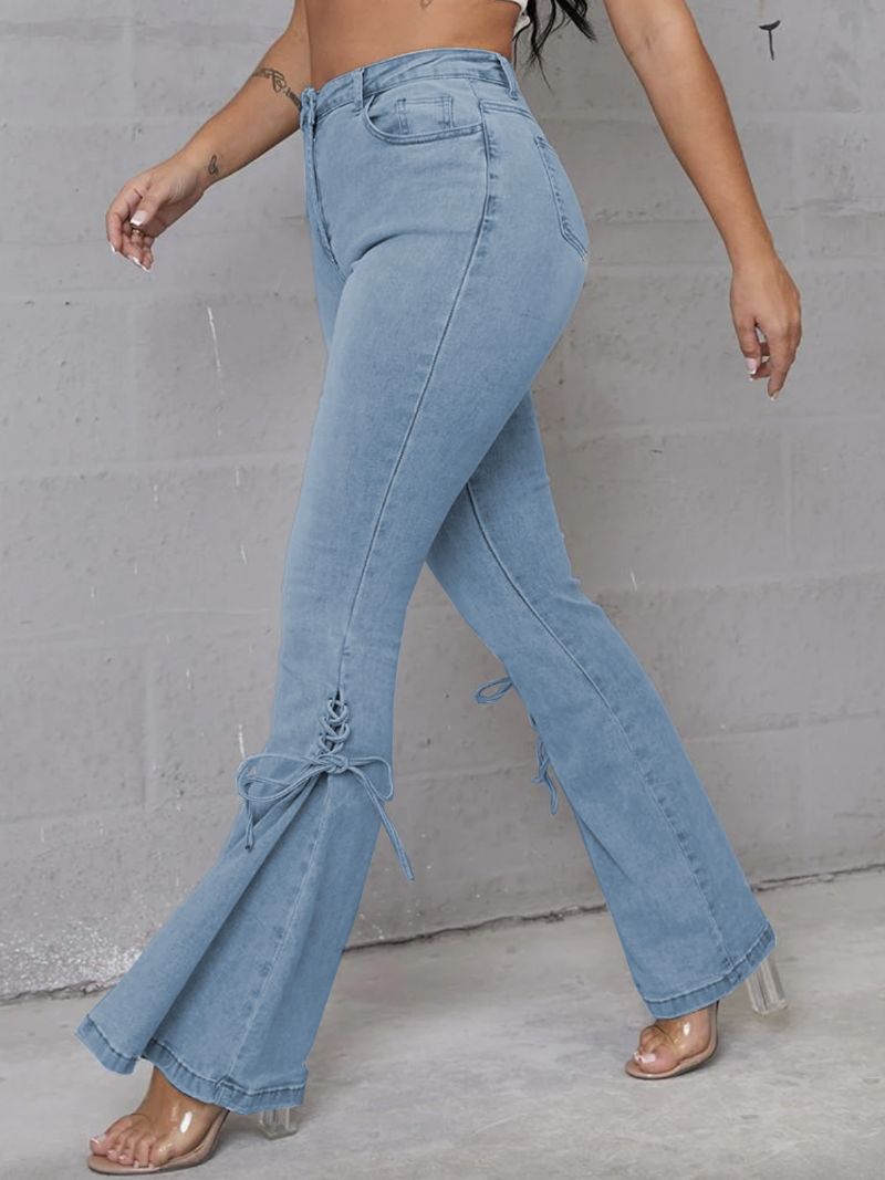 Flare Jeans För Kvinnor Med Snörning I Mid-rise Bell Bottoms