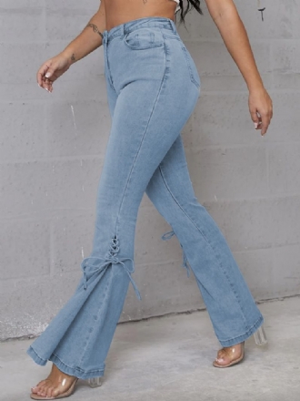 Flare Jeans För Kvinnor Med Snörning I Mid-rise Bell Bottoms