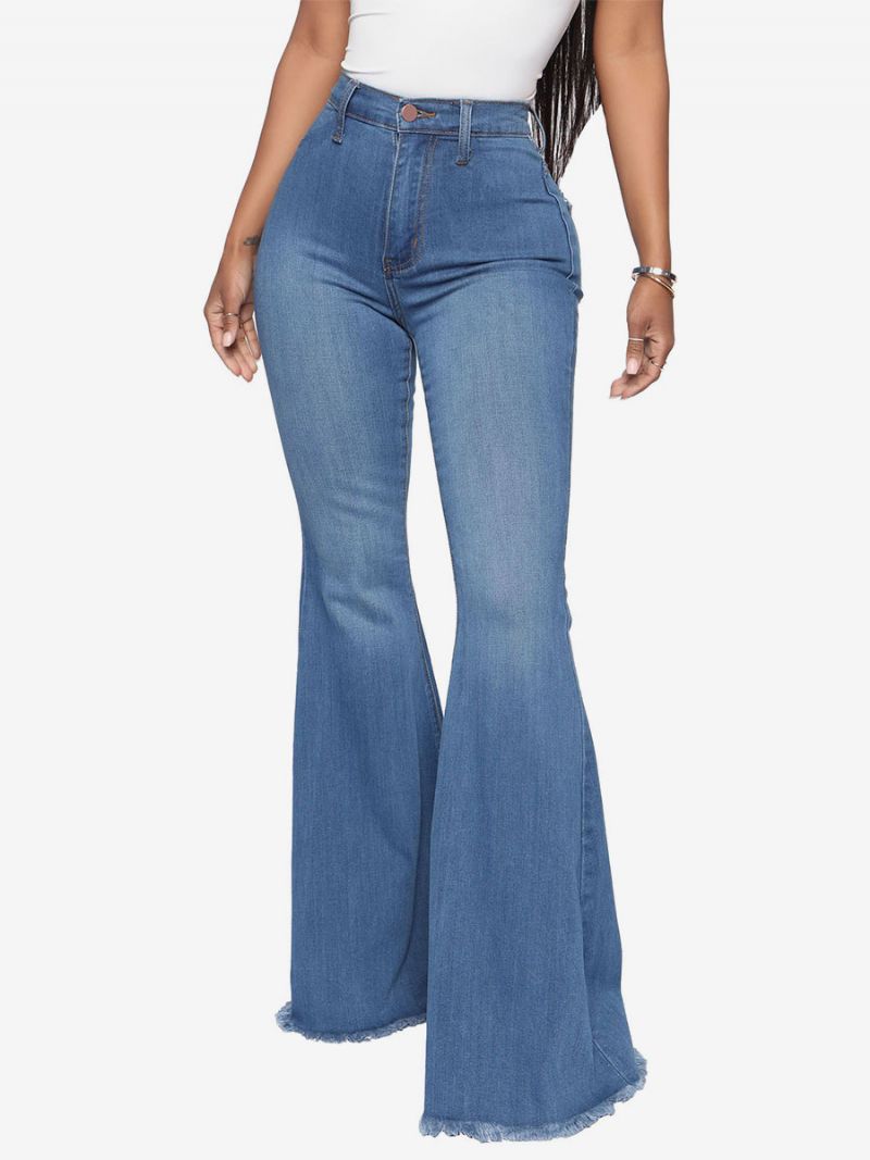 Flare Jeans För Kvinnor Raw Edge High Rise Bell Bottoms