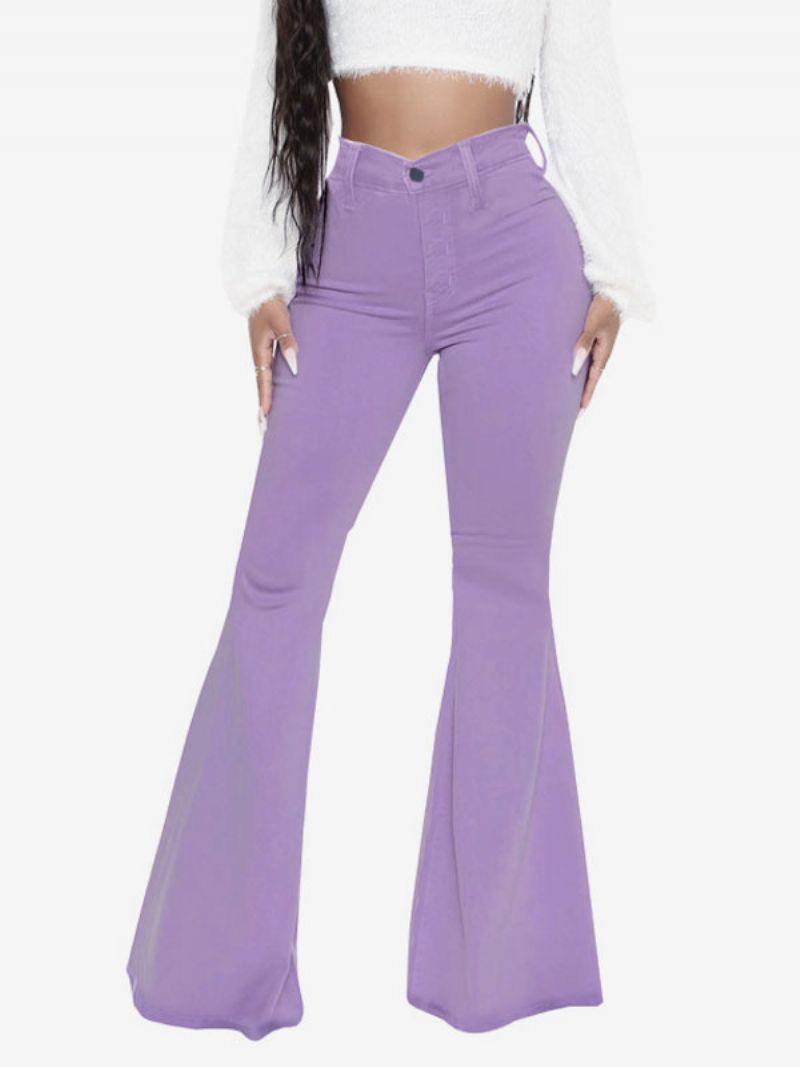 Flare Jeans För Kvinnor Raw Edge High Rise Bell Bottoms - Lila