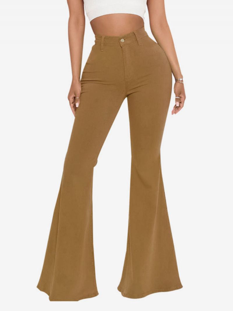 Flare Jeans För Kvinnor Raw Edge High Rise Bell Bottoms - Kaffe Brun