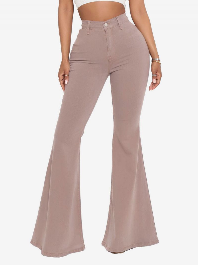 Flare Jeans För Kvinnor Raw Edge High Rise Bell Bottoms - Kamel