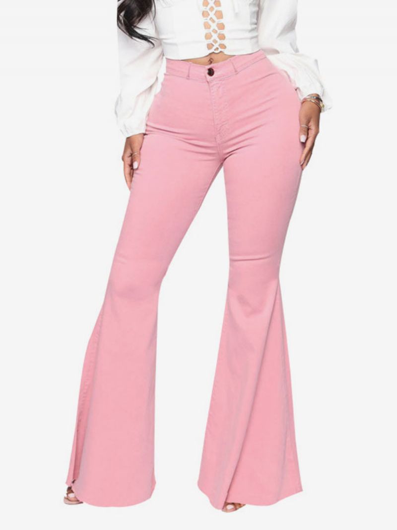 Flare Jeans För Kvinnor Raw Edge High Rise Bell Bottoms - Rosa