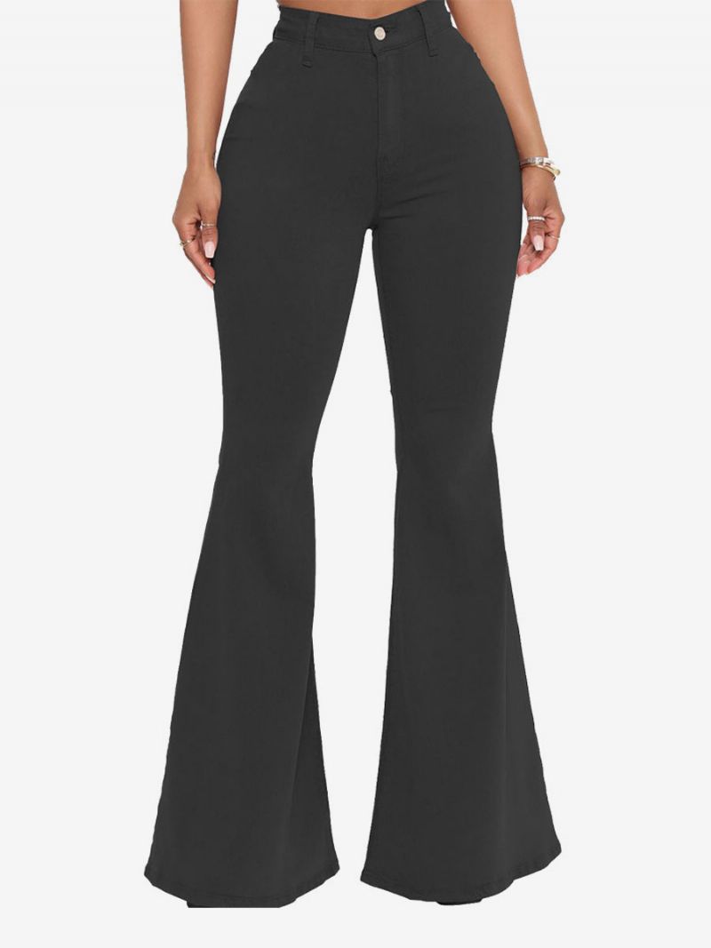 Flare Jeans För Kvinnor Raw Edge High Rise Bell Bottoms - Svart