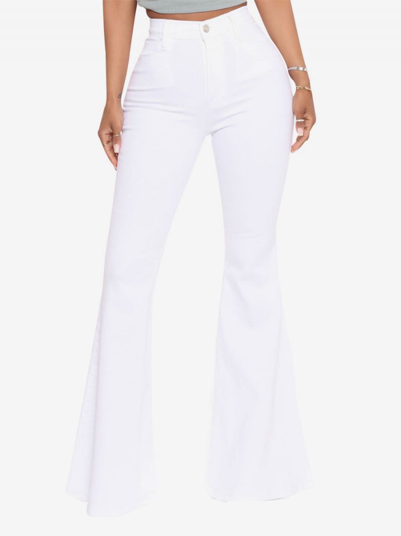 Flare Jeans För Kvinnor Raw Edge High Rise Bell Bottoms - Vit