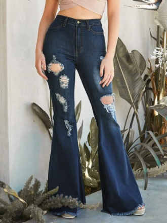 Flare Jeans Raw Edge Ripped High Rise Bell Underdelar För Kvinnor