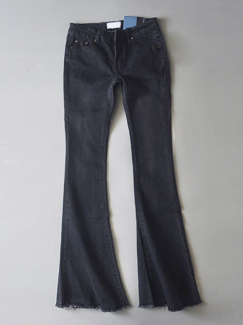 Jeans För Kvinnor Mode Bell Bottoms Dragkedja Flugknapp Fluga Blå Jeansbyxor - Djupt Grå