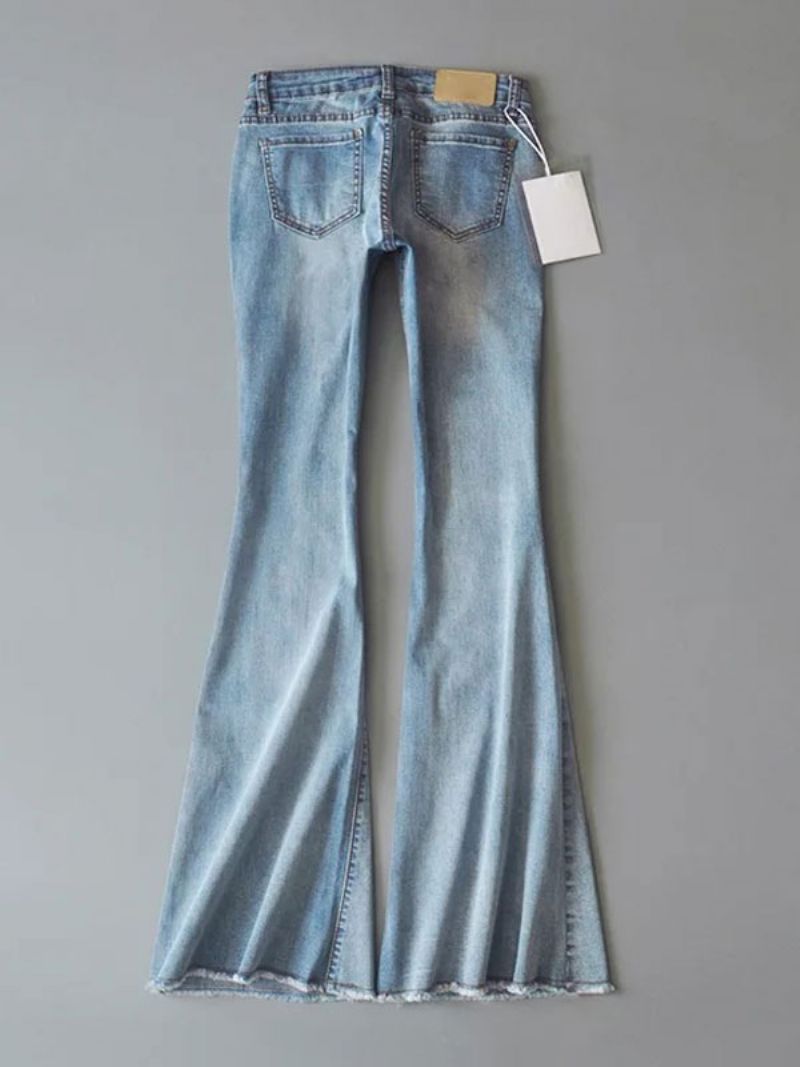 Jeans För Kvinnor Mode Bell Bottoms Dragkedja Flugknapp Fluga Blå Jeansbyxor - Babyblå