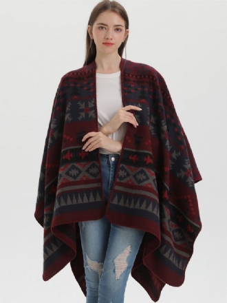 Bohemian Kvinnor Cape Geometrisk Oversized Höst Vinter Poncho