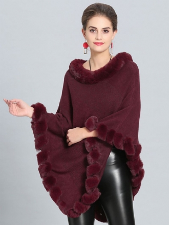 Burgundy Poncho Fur Hem Cape Spring Ytterkläder För Dam