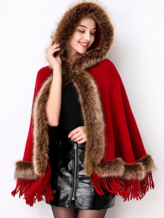 Dam Jul Poncho Hooded Fringe Cape Vinter Ytterkläder