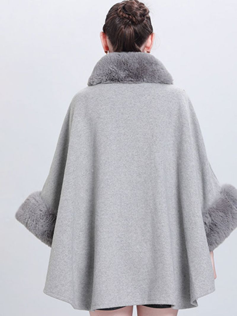 Dam Poncho Hög Krage Ljusgrå Oversized Fuskpäls Cape - Ljusgrå