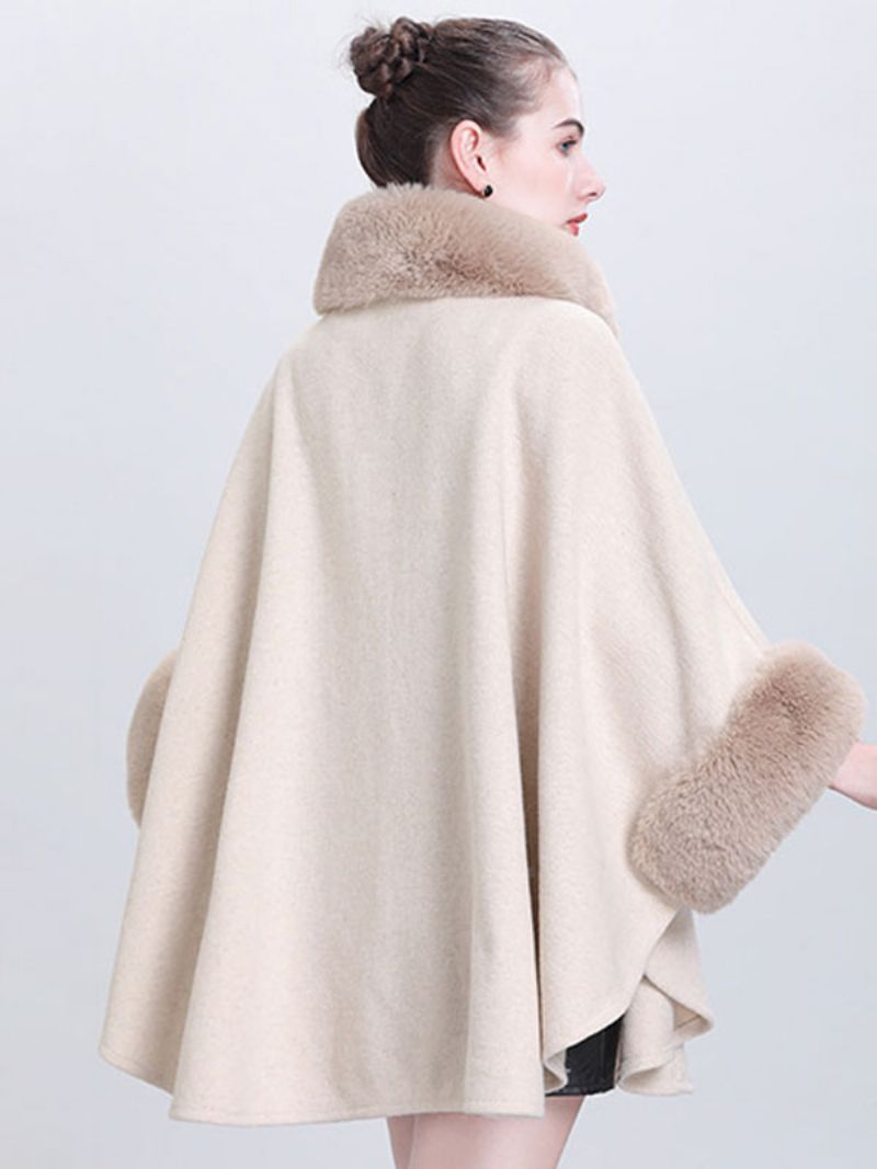 Dam Poncho Hög Krage Ljusgrå Oversized Fuskpäls Cape - Beige