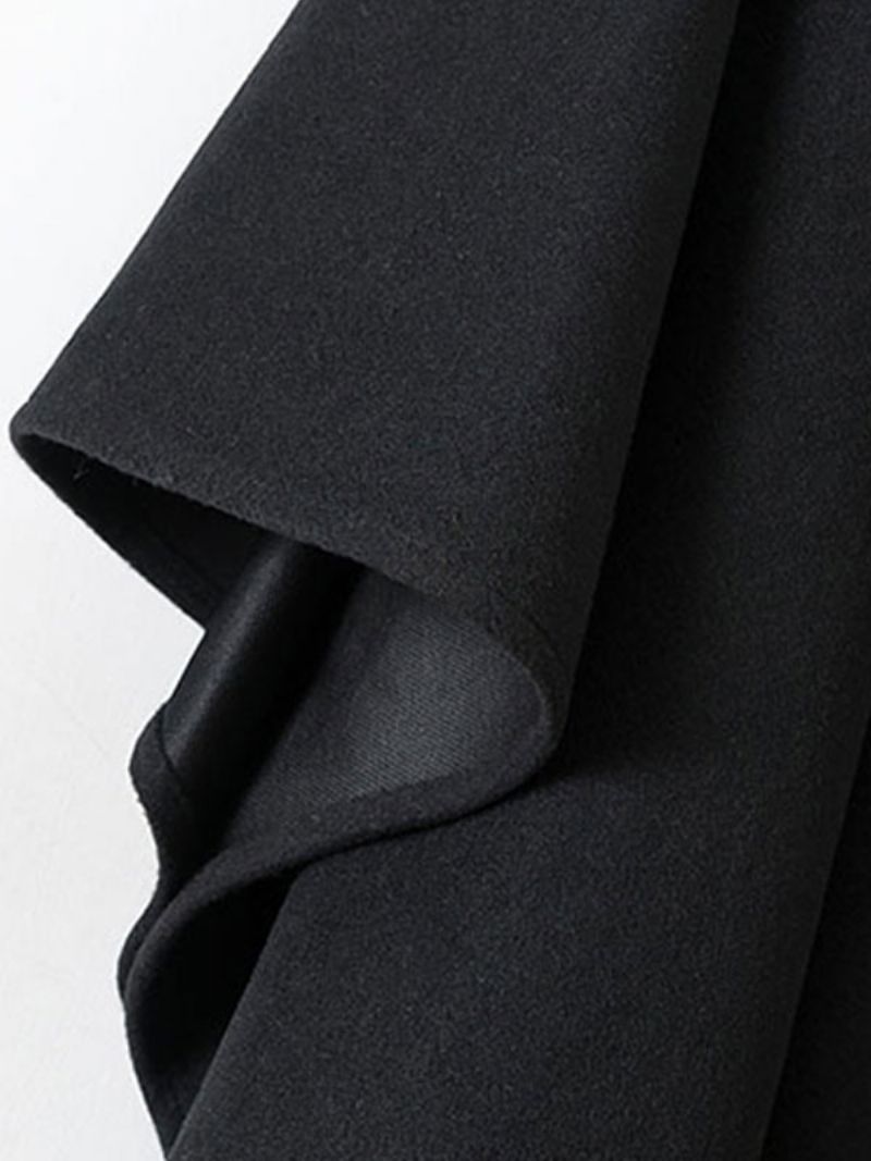 Dam Poncho Hooded Black Oversized Tofsar Cape - Svart