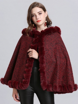 Dam Poncho Hooded Burgundy Cape Coat Vinter Ytterkläder