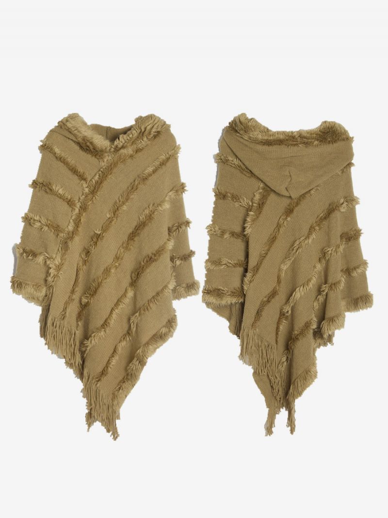 Dam Poncho Hooded Grön Oversized Fringe Cape - Jägargrön