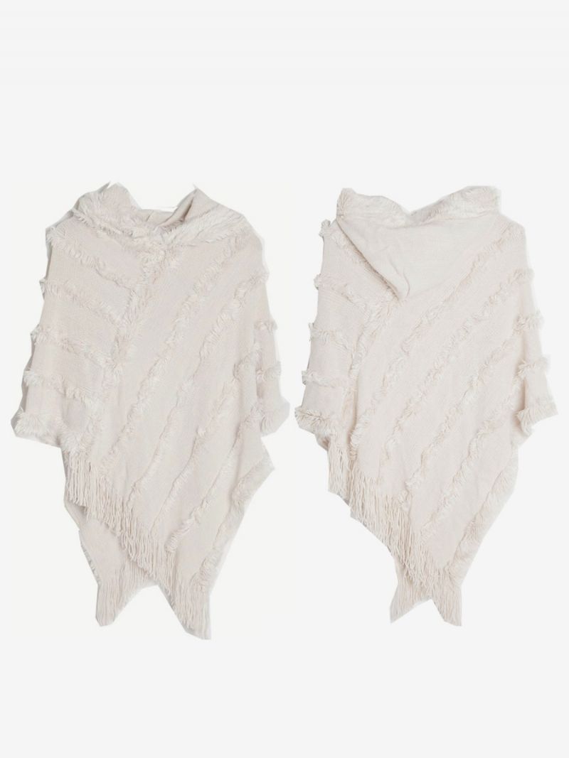 Dam Poncho Hooded Grön Oversized Fringe Cape - Beige