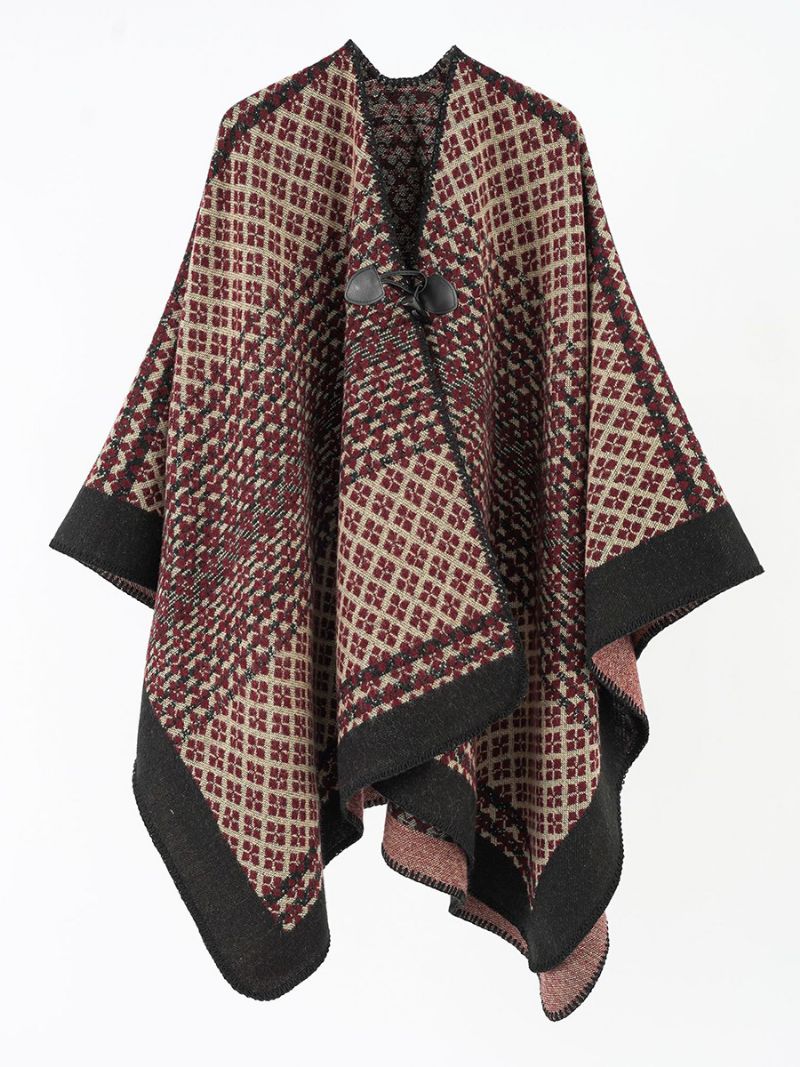 Damtryckt Cape Toggle Closure Daily Casual Poncho - Vröd