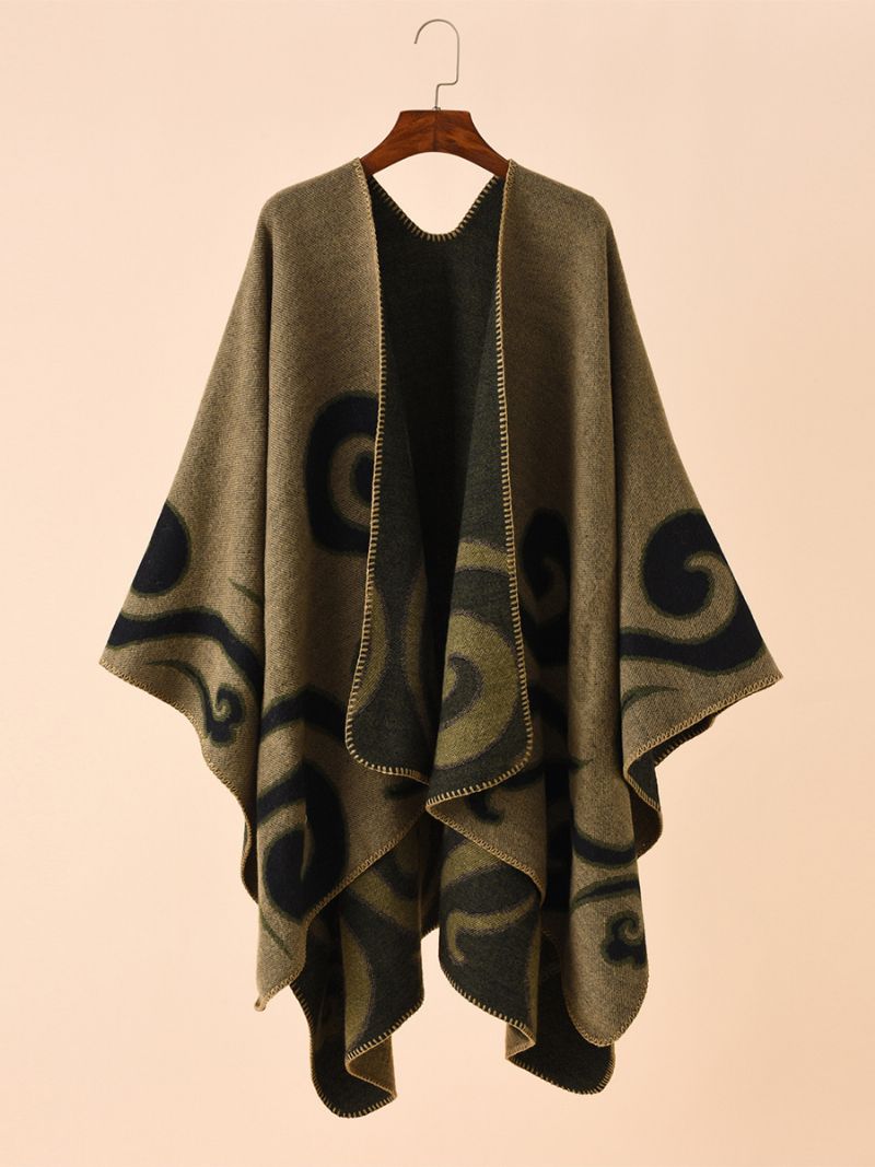 Damtryckt Poncho Daily Casual Chic Cape - Kaffebrun