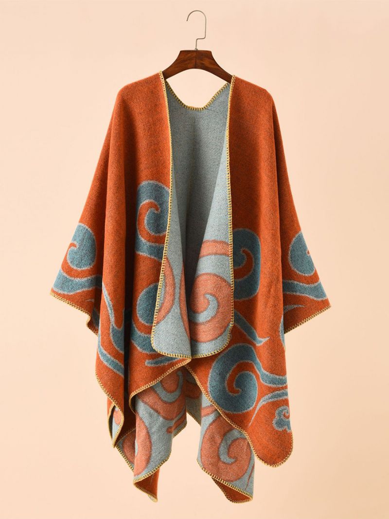 Damtryckt Poncho Daily Casual Chic Cape - Orange