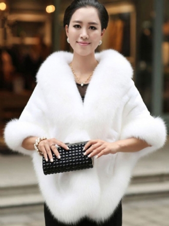 Faux Fur Wrap Sjal Vit Poncho Dam Vinter Cape Coat