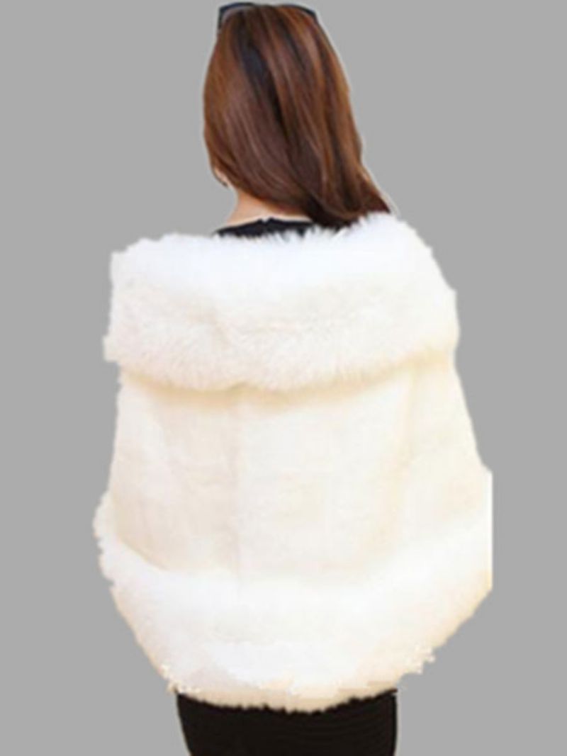 Faux Fur Wrap Sjal Vit Poncho Dam Vinter Cape Coat - Vit