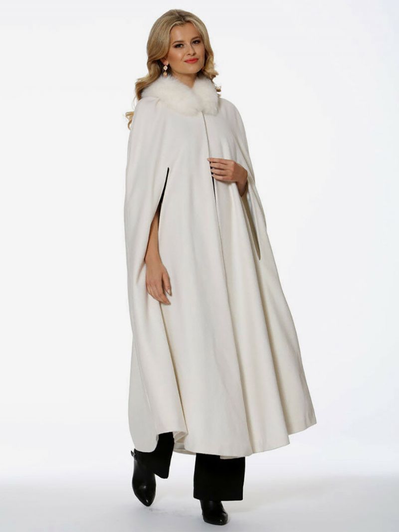 Hooded Poncho Kvinnor Ivory Oversized Faux Fur Cape Ytterkläder