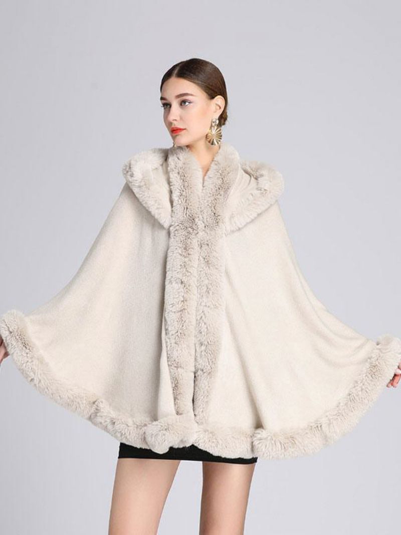 Julkappa Cape Fuskpäls Ponchokappa Med Huva För Kvinnor - Beige