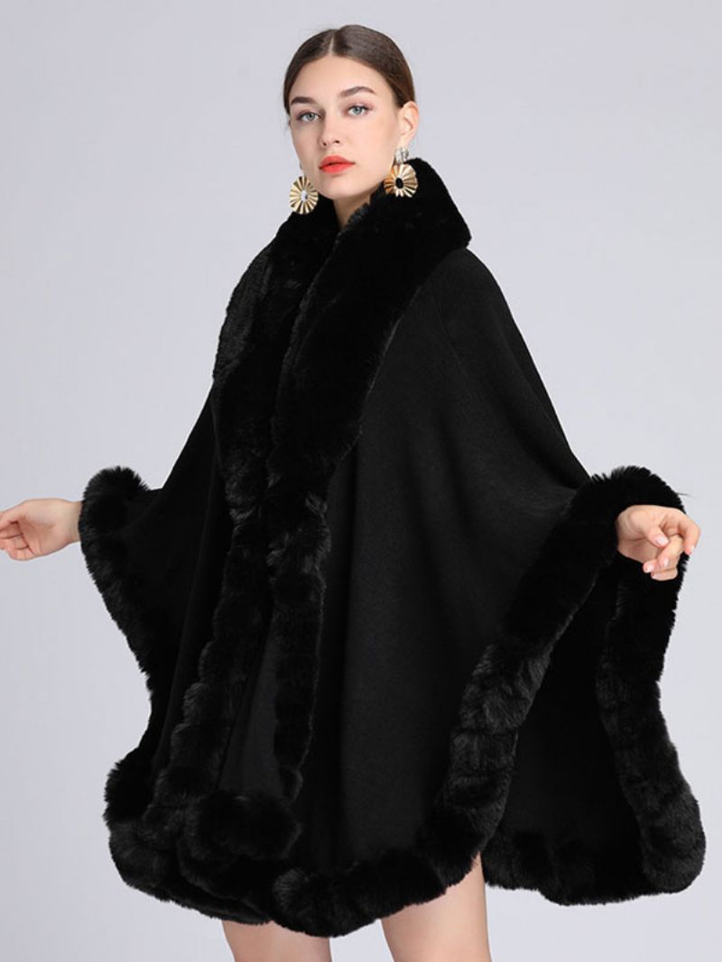 Kappa Cape Fuskpäls Bride Wraps Poncho Coat För Kvinnor - Svart