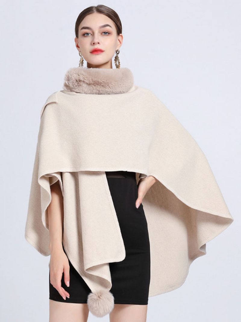 Kappa Cape Fuskpäls Sjal Wraps Hösten Ytterkläder För Kvinnor - Beige