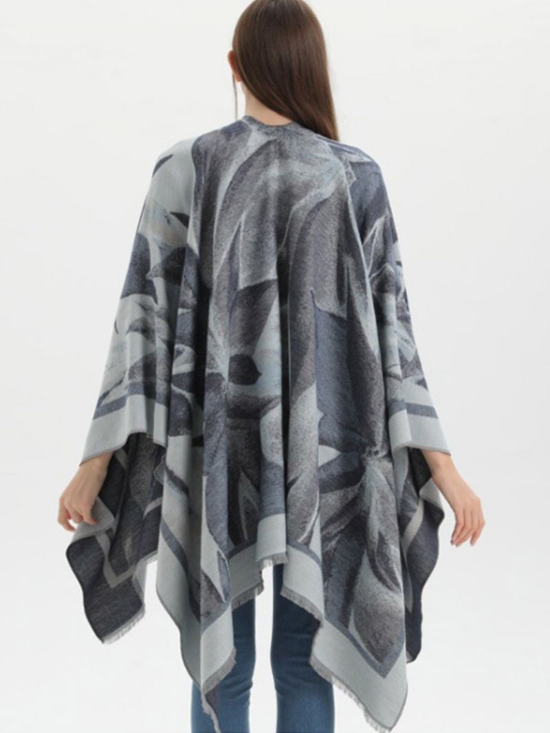 Kvinnor Cape Classic Blommig Tryckt Oversized Casual Daily Poncho - Svart