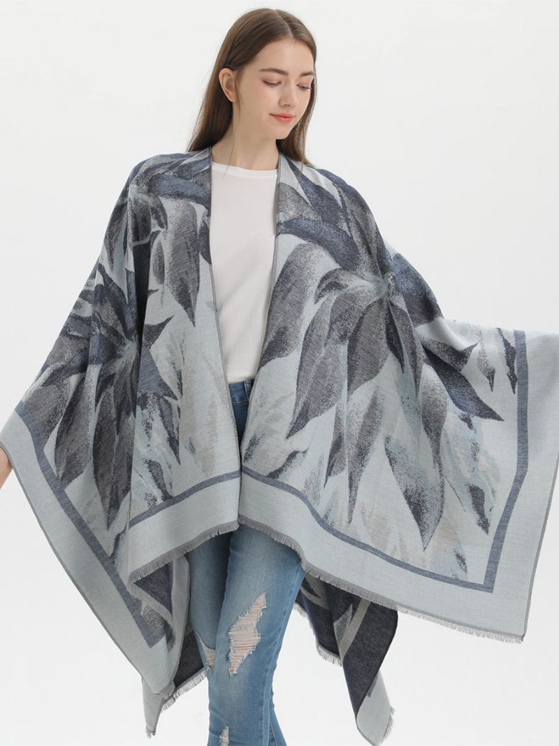 Kvinnor Cape Classic Blommig Tryckt Oversized Casual Daily Poncho - Svart